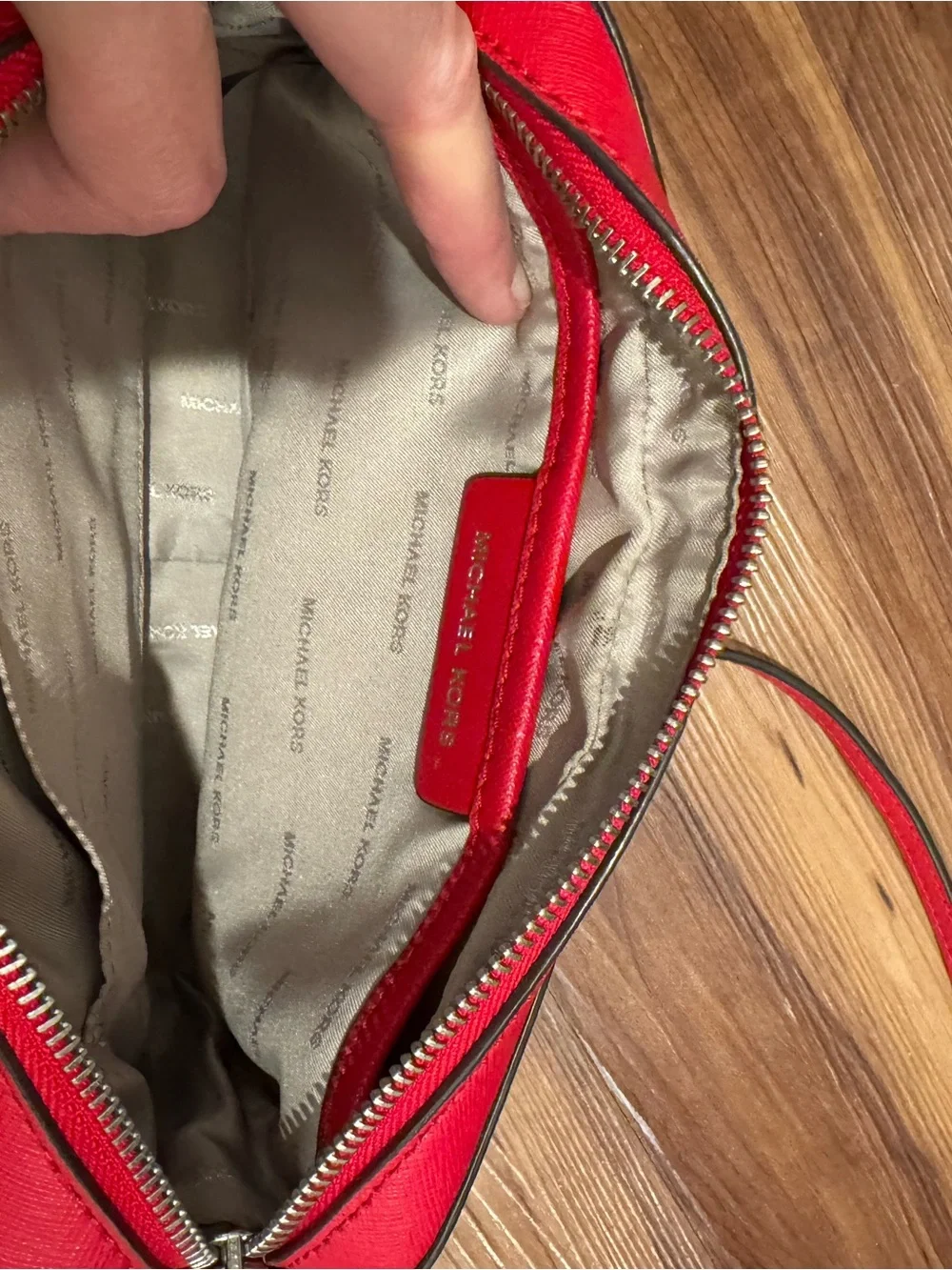 MICHAEL KORS Red Leather Chain-Trim Crossbody